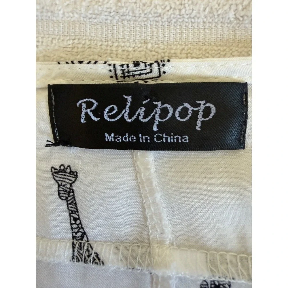 Relipop Womens Kimono Cardigan White Black Giraffe Print Boho‎ Pom Pom Trim M
